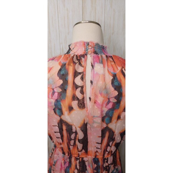 Torrid Midi Dress Clip Dot Smocked Mock Hi Neck Floral Size 0~12~Large Butterfly - Picture 5 of 16